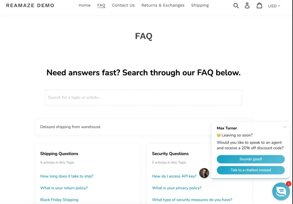 Shopify FAQ Page