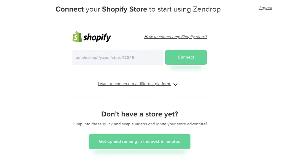 Connecting Shopify store for Zendrop for Free.