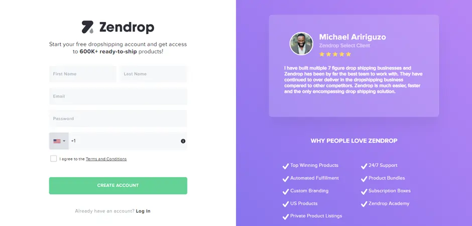 Zendrop Free Trial signup details